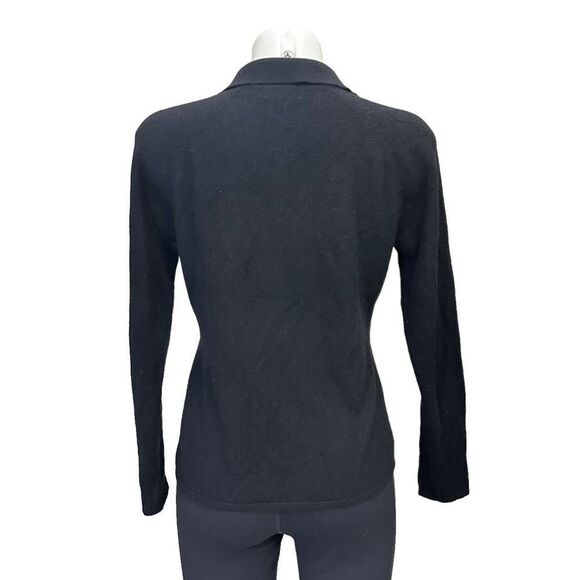 CLASSIQUES ENTIER Black Collared 100% Cashmere Knit Pullover Sweater sz M Petite - Picture 4 of 7